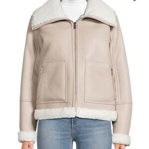 Calvin Klein Faux Shearling Trim Moto Jacket – beige, M | NWT
